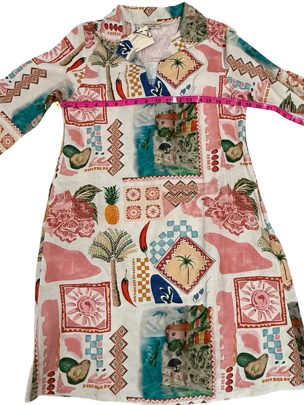 NWT Terzo Millennio Linen/Cotton Resort Kaftan Patchwork Dress Size Small Italy - Picture 9 of 12